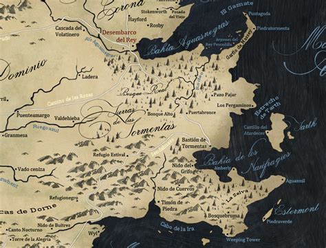 Mapa de Poniente con las Tierras de la Tormenta y Bastión de Tormentas resaltados