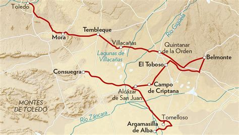 Mapa de la Ruta Quijote en la provincia de Ciudad Real