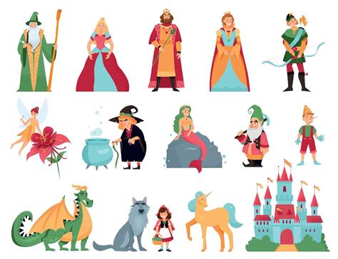 Ilustración de personajes de cuento de hadas en un tebeo