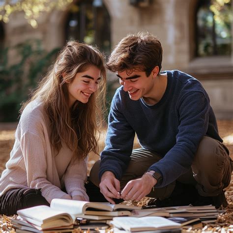 Pareja joven en un campus universitario