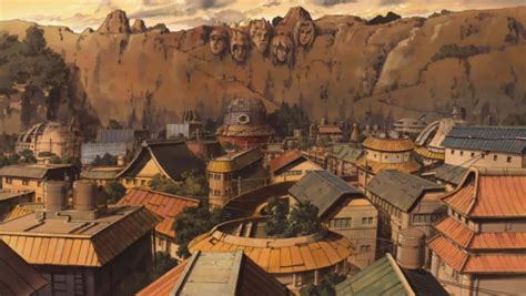 Vista panorámica de Konohagakure desde la Roca Hokage