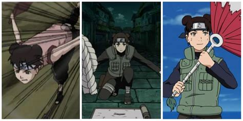 Tenten invocando herramientas ninja de un pergamino.