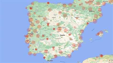 Mapa de España con iconos representando oficinas de atención a víctimas