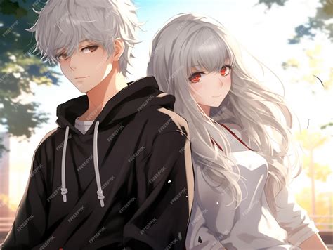 Ilustración de parejas enamoradas en estilo manga