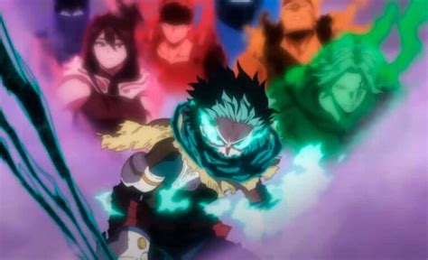 Deku usando su poder en My Hero Academia