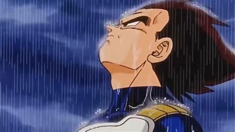 Vegeta reflexionando bajo la lluvia