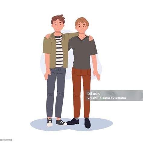 Ilustración de dos personajes masculinos abrazándose tiernamente