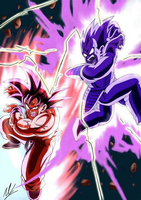 Goku usando Kamehameha Kaio-ken x4 contra el Cañón Galick de Vegeta