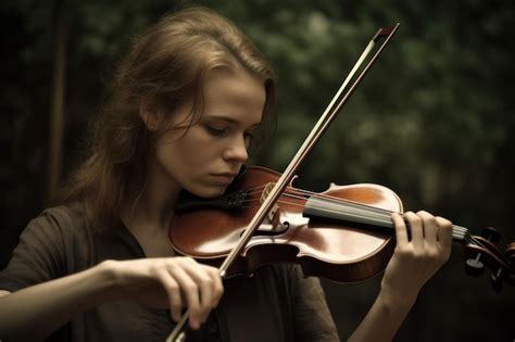 Chica tocando el violín en un bosque