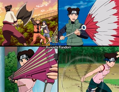 Tenten utilizando sus armas