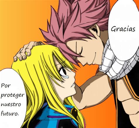 Lucy del futuro advirtiendo a Natsu y su equipo