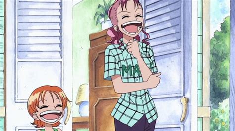 Ilustración de Nami de niña con Bellemere