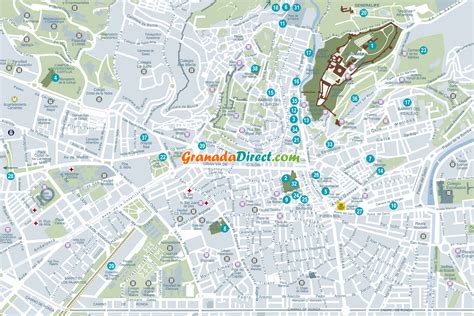 Mapa de Granada destacando la ubicación del hotel y puntos de interés