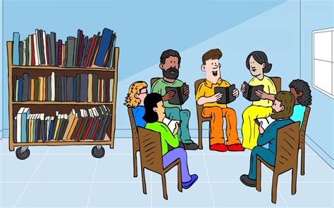 Ilustración de un grupo de lectores de manhwa reunidos