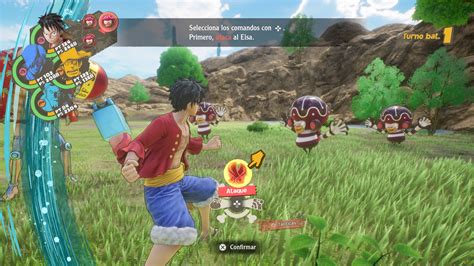 Captura de pantalla del sistema de combate por turnos de One Piece Odyssey