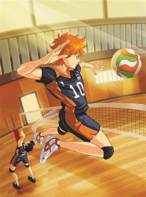 Ilustración de Hinata y Kageyama en la cancha de voleibol