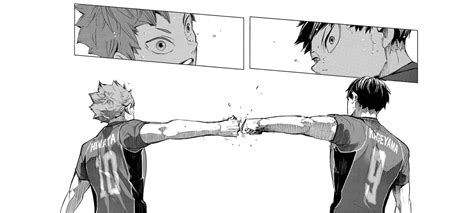 Panel de manga de Haikyuu!! mostrando a Kageyama y Hinata colaborando