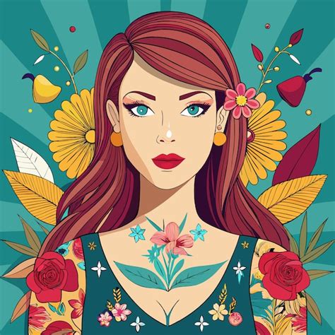 Ilustración de una joven con expresión determinada rodeada de elementos fantásticos