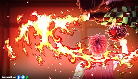 Ilustración de Tanjiro vs Akaza