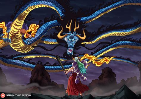 Yamato y Luffy atacando a Kaido