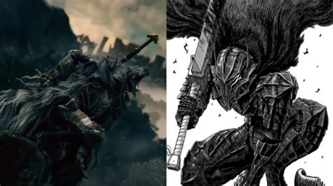 Comparación del Caballero Lobo de Elden Ring con Guts y su armadura