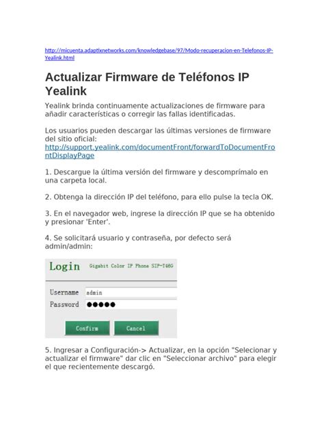 Interfaz de actualización de firmware en teléfonos Yealink