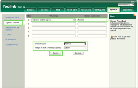 Ejemplo de configuración de agenda remota en Yealink