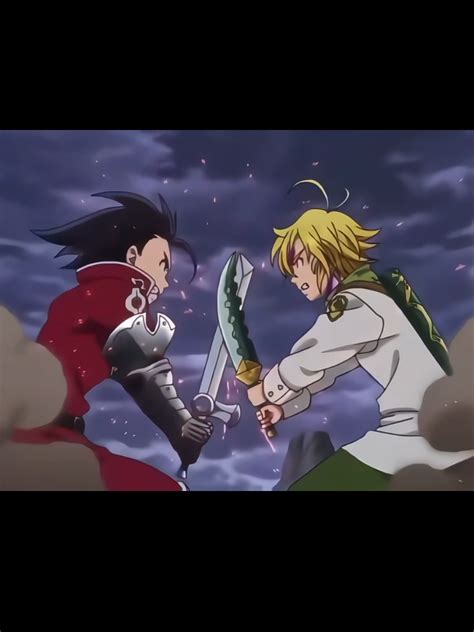 Ilustración de Guila enfrentándose a Diane y Meliodas.