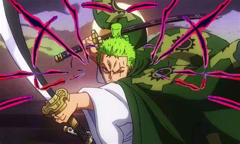 Zoro usando Haki de Armamento en sus espadas