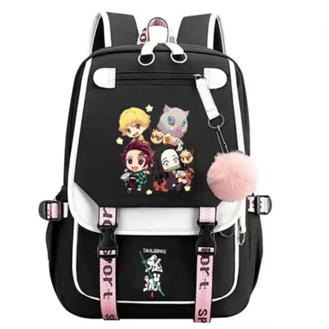 Infografía comparando tamaños de mochilas escolares y la mochila Demon Slayer
