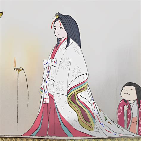 Ilustración de la Princesa Kaguya rodeada de nobles