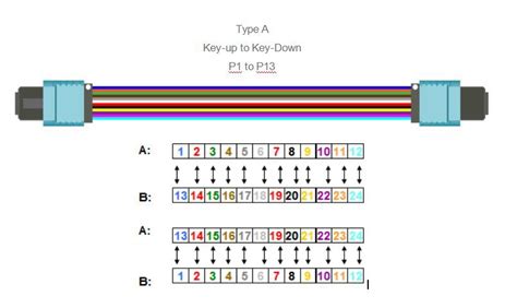Diagrama de polaridad A, B y C en fibra óptica
