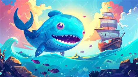 Ilustración de un pez gigante con un barco anclado a él