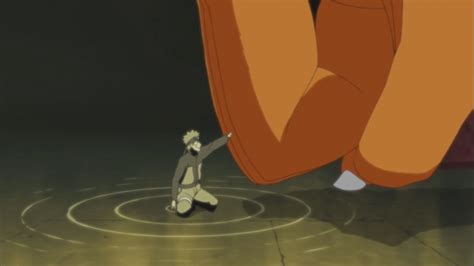 Naruto y Kurama chocando puños