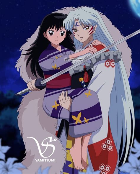 Ilustración de Sesshomaru y Rin mirándose intensamente