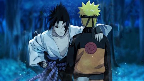 Ilustración de Naruto y Sasuke jóvenes compartiendo un momento de soledad