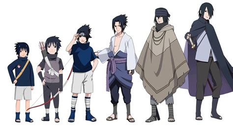 Ilustración de Sasuke Uchiha en diferentes etapas de Naruto