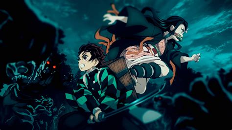 Ilustración de Tanjirou y Nezuko enfrentándose a demonios