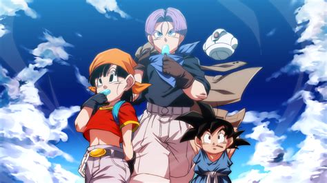 Ilustración de Goku, Trunks y Pan en Dragon Ball GT