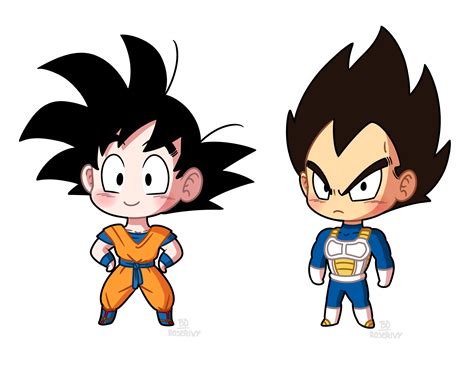 Ilustración de Goku y Vegeta en estilo chibi