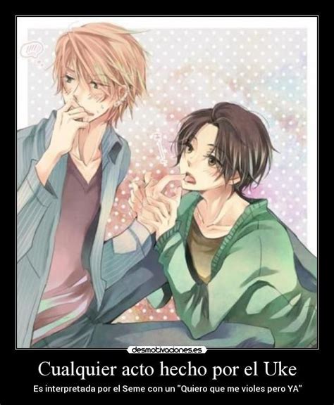 Imagen típica de un seme y un uke, con el uke siendo abrazado y sosteniendo una bandera blanca.