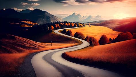 Camino sinuoso hacia una montaña