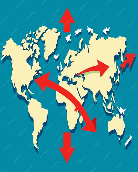 Mapa del mundo con flechas indicando flujos económicos y políticos influenciados por un punto central