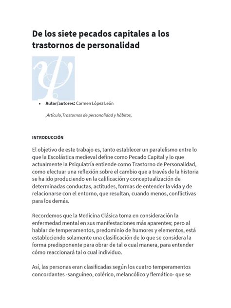 Infografía comparando Pecados Capitales y Trastornos de Personalidad