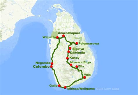 Mapa de la ruta del tren en Sri Lanka