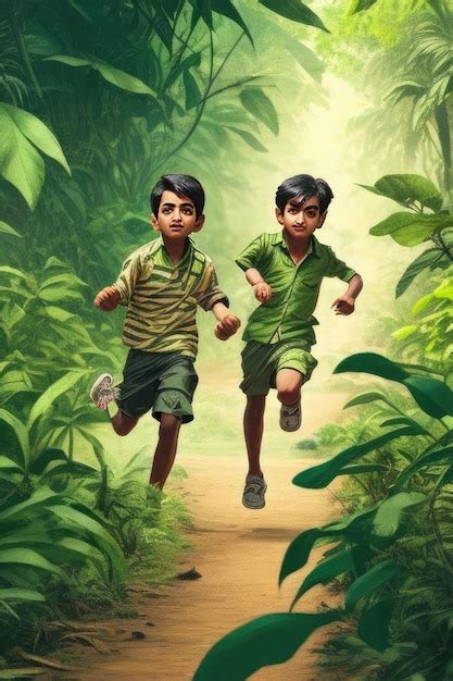 Niños corriendo hacia un río, cubiertos de vísceras.