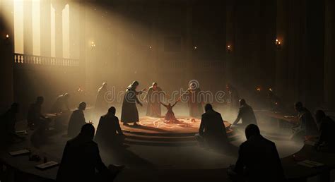 Illustration of a ritualistic ceremony in a fantasy setting