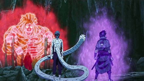 Itachi y Sasuke luchando contra Kabuto con sus Susanoo