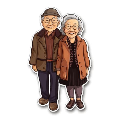 Ilustración de dos ancianos japoneses paseando juntos