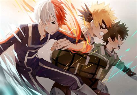 Ilustración de Todoroki y Bakugou en batalla